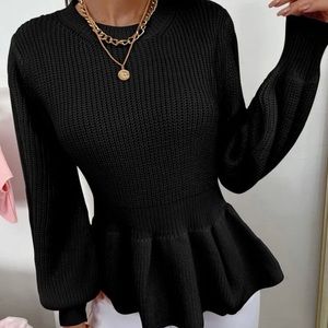 Peplum hem bishop sleeves sweater